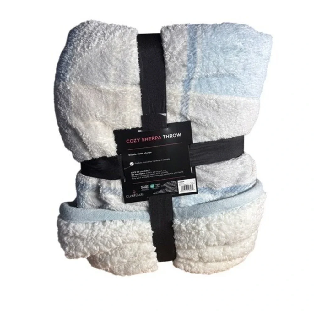 Cuddl Duds Cozy Plush Sherpa Throw Blanket Buffalo Blue Plaid 50